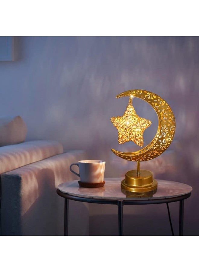 Ramadan Decorations LED Decorative Light Moon Star Table Lamp, Cordless Ramadan Moon Shape Desk Lamp, Bedside Table Night Light for Bedroom Dining Living Room Party Nursery Office Decor - Image 5